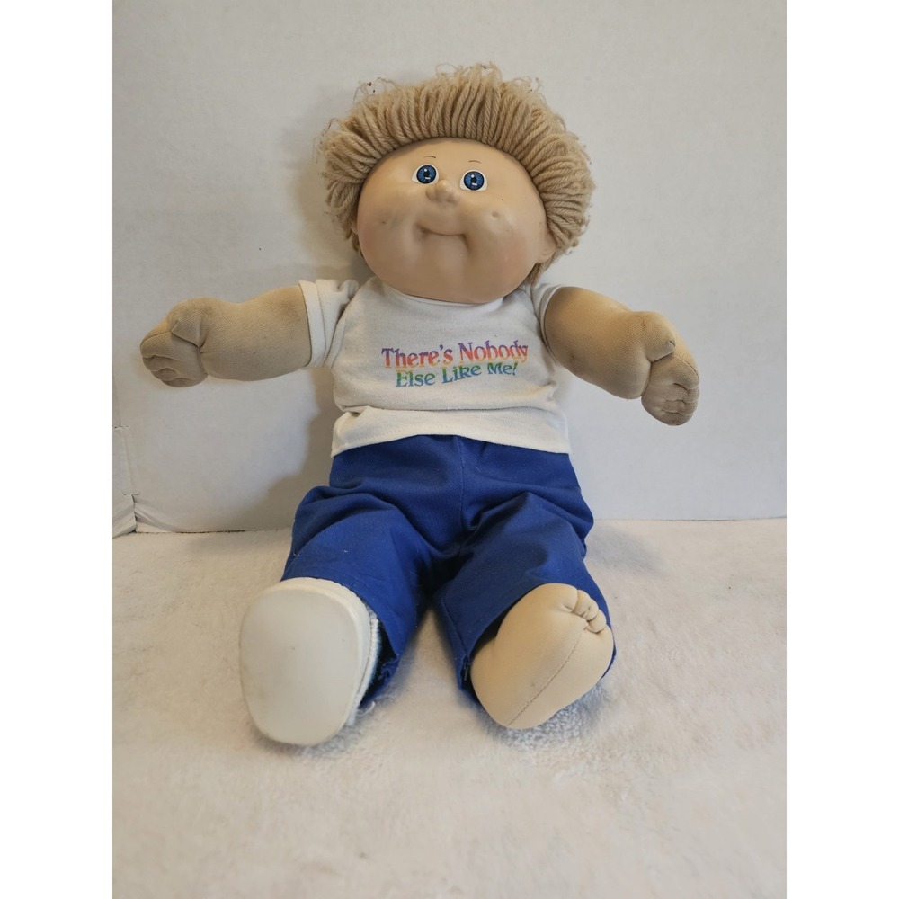 Vintage Cabbage Patch Kids Doll‎ Blond Yarn Hair Blue Pants 1982 Soft Body